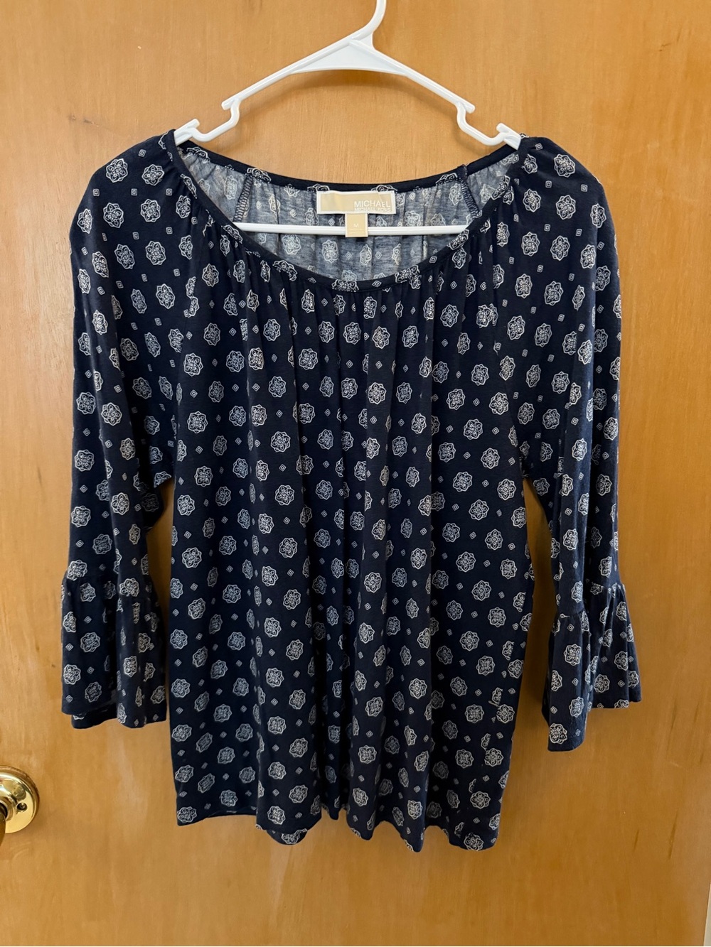 Michael Kors Navy Floral-Print Bell-Sleeve Tunic Top